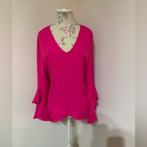 Vince Camuto Fuchsia V-Neck Ruffle Sleeve Blouse